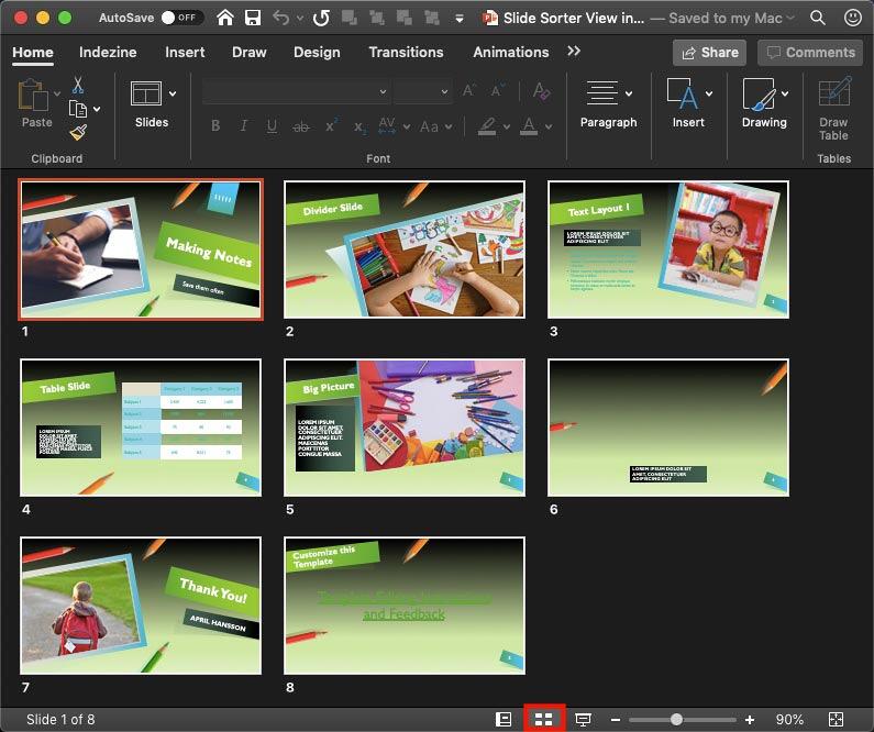 Slide Sorter view in PowerPoint 365 for Mac Slide Sorter view in PowerPoint 365 for Mac