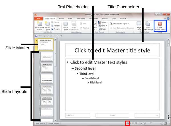 Slide Master view in PowerPoint 2010 Slide Master view in PowerPoint 2010