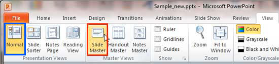 Slide Master button within Master Views group Slide Master button within Master Views group