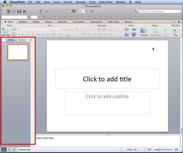 Slide/Outline pane in PowerPoint2011