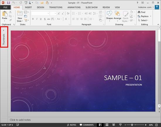 Thumbnails button to unhide the Slides Pane