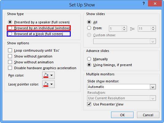 Set Up Show dialog box Set Up Show dialog box