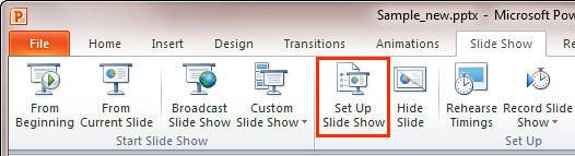 Set Up Slide Show button within Set Up group Set Up Slide Show button within Set Up group