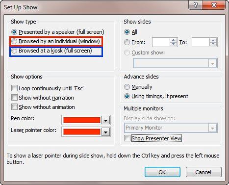 Set Up Show dialog box Set Up Show dialog box