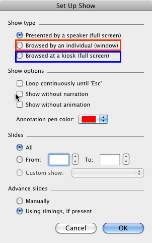 Set Up Show dialog box
