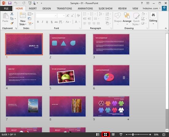 Slide Sorter View in PowerPoint 2013 for Windows