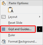 Grid and Guides option within contextual menu Grid and Guides option within contextual menu