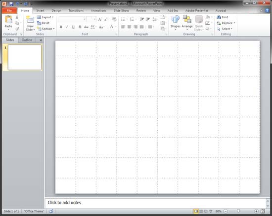 Gridlines visible on slide in PowerPoint