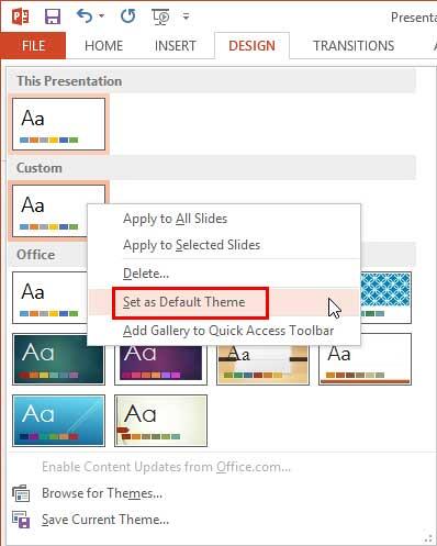 Set as Default Theme option to be selected Set as Default Theme option to be selected