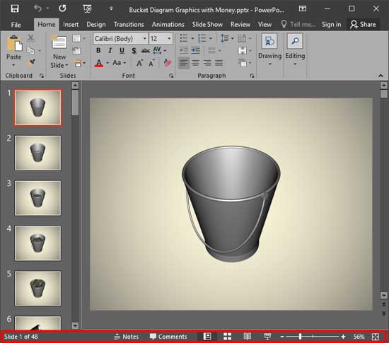 Status Bar within PowerPoint 2016 interface Status Bar within PowerPoint 2016 interface