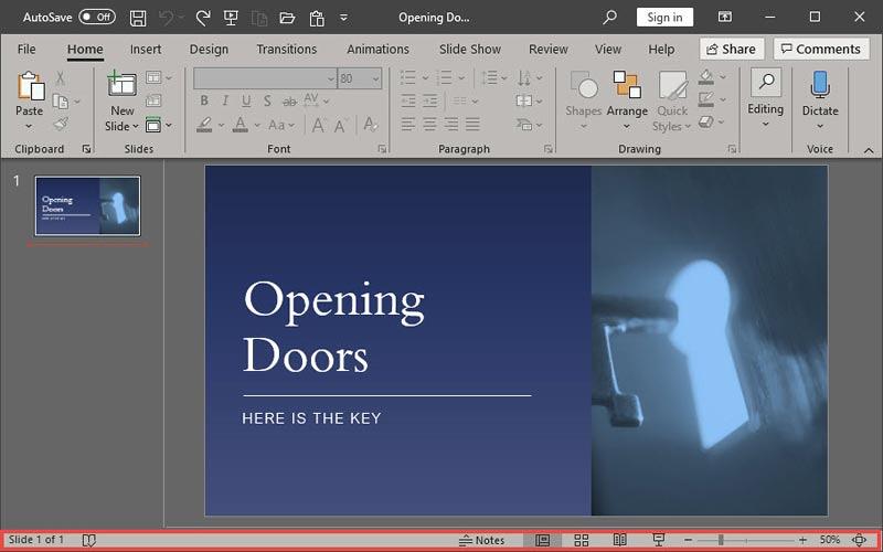 Status Bar within PowerPoint 365 interface