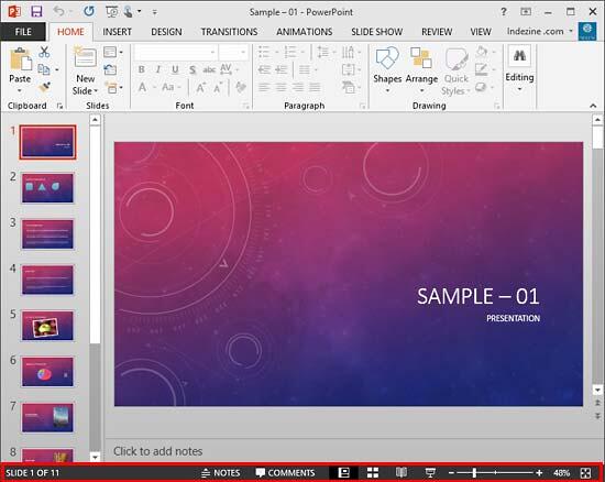 Status Bar within PowerPoint 2013 interface Status Bar within PowerPoint 2013 interface