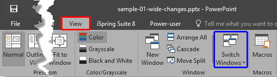 View tab on the Ribbon View tab on the Ribbon