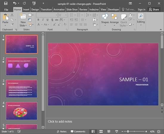PowerPoint 2016 interface without Task Pane