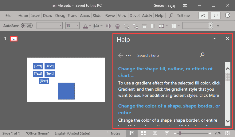 PowerPoint Help Task Pane