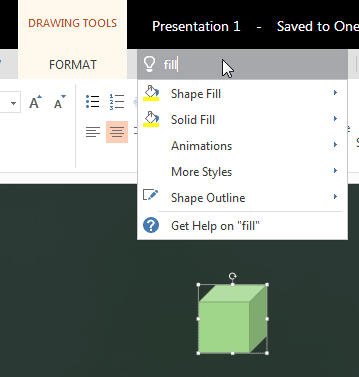 Options that the word 'fill' brought up for the selected shape Options that the word 'fill' brought up for the selected shape