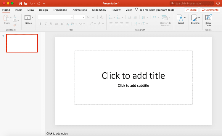PowerPoint 365 for Mac interface