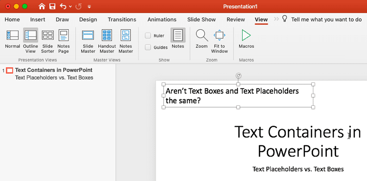 Text typed within Text Boxes does not show in the Outline view