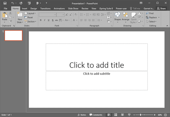 Default PowerPoint interface Default PowerPoint interface