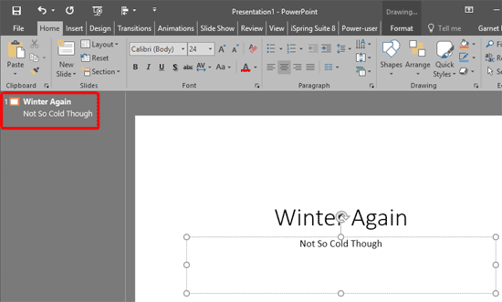 Outline View shows the text content of both the placeholders Outline View shows the text content of both the placeholders