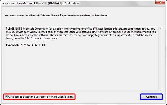 Opening window of Service Pack 1 update Opening window of Service Pack 1 update