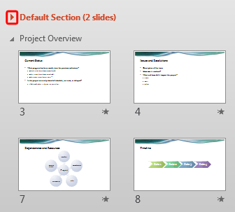 Rightward pointing arrow in front of the Section name