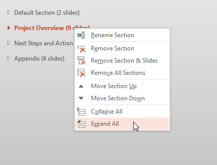 Expand All option selected