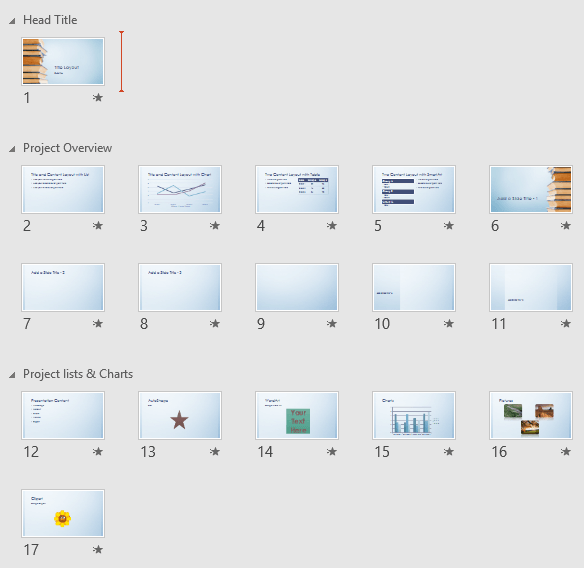 Sections with plenty of slides visible within Slide Sorter view Sections with plenty of slides visible within Slide Sorter view