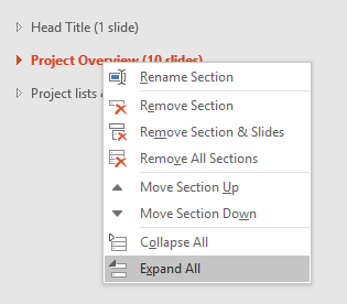 Expand All option selected Expand All option selected