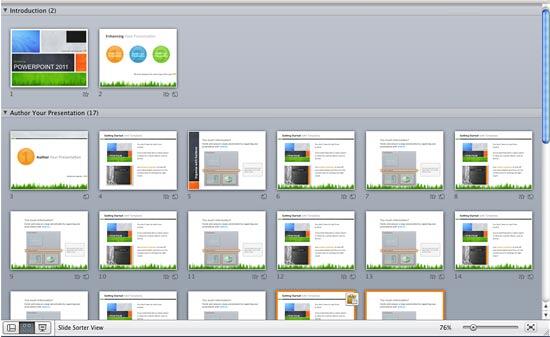 Sections with plenty of slides visible within Slide Sorter view Sections with plenty of slides visible within Slide Sorter view