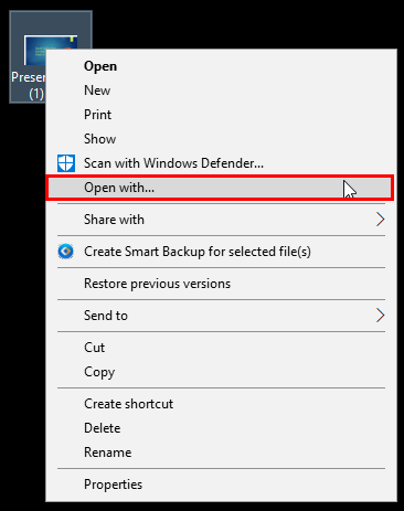 Open with option lets you choose the default PowerPoint version Open with option lets you choose the default PowerPoint version