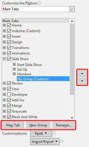 Options to edit Custom Group Options to edit Custom Group