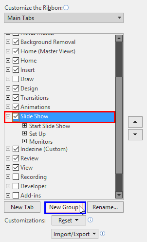 Add a new group within a default tab