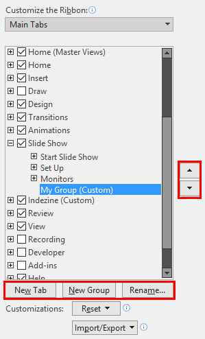 Options to edit Custom Group