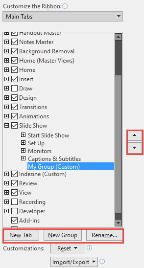 Options to edit Custom Group