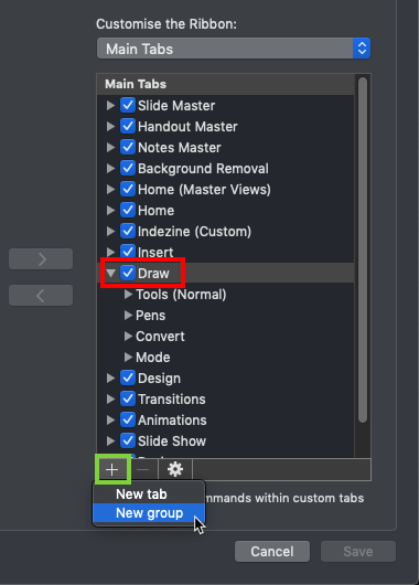 Add a new group within a default tab Add a new group within a default tab