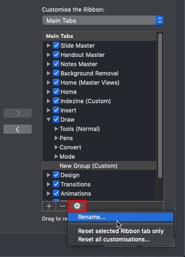 Settings menu Settings menu