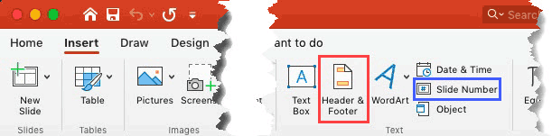 Header and Footer button