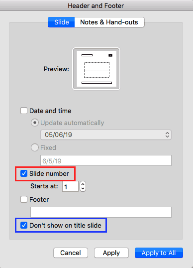 Header and Footer dialog box