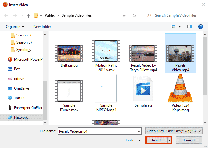 Insert Video dialog box Insert Video dialog box
