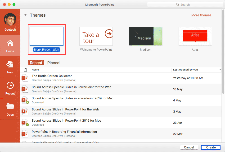 Home tab of Backstage view Home tab of Backstage view