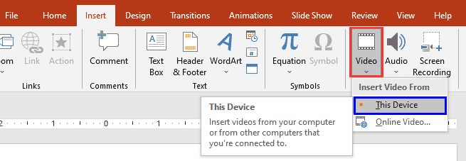 Insert Video From This Device option Insert Video From This Device option