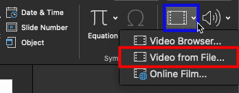 Video from File option selected within the Video drop-down gallery Video from File option selected within the Video drop-down gallery