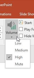 Volume drop-down menu Volume drop-down menu