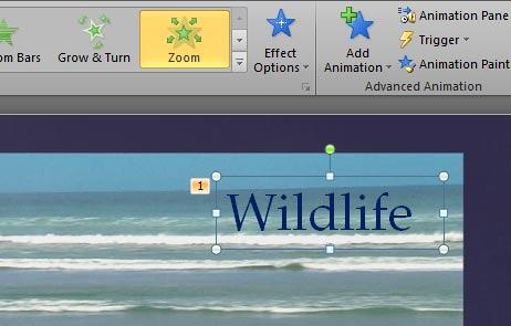Text box selected and animated