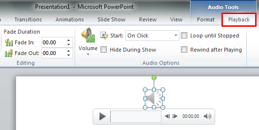Audio Tools Playback tab of the Ribbon