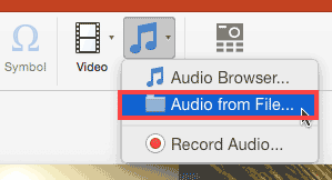 Audio from File option within the Media drop-down menu Audio from File option within the Media drop-down menu