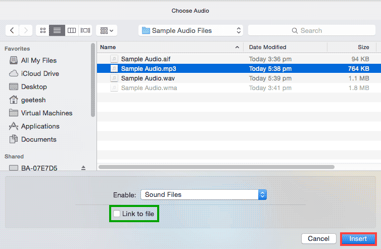 Choose Audio dialog box Choose Audio dialog box