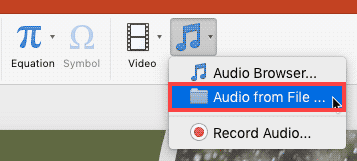 Audio from File option within the Media drop-down menu Audio from File option within the Media drop-down menu