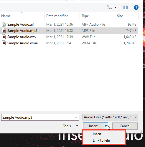 Choose if you want to link or embed